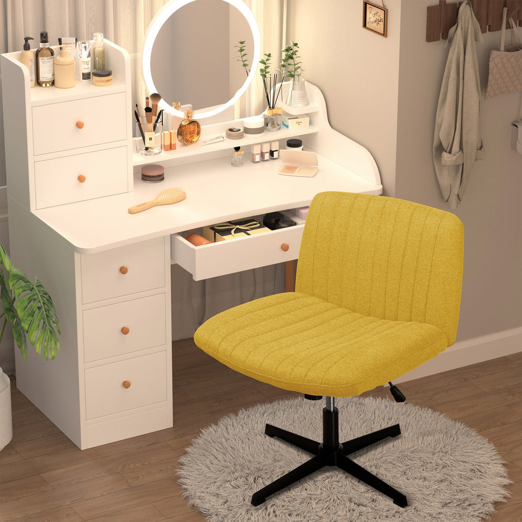 Walsunny Cross Legged Office Chair Armless Wide Chair Cross Legged Office Chair Computer Chair #color_yellow #foot_fixed-foot