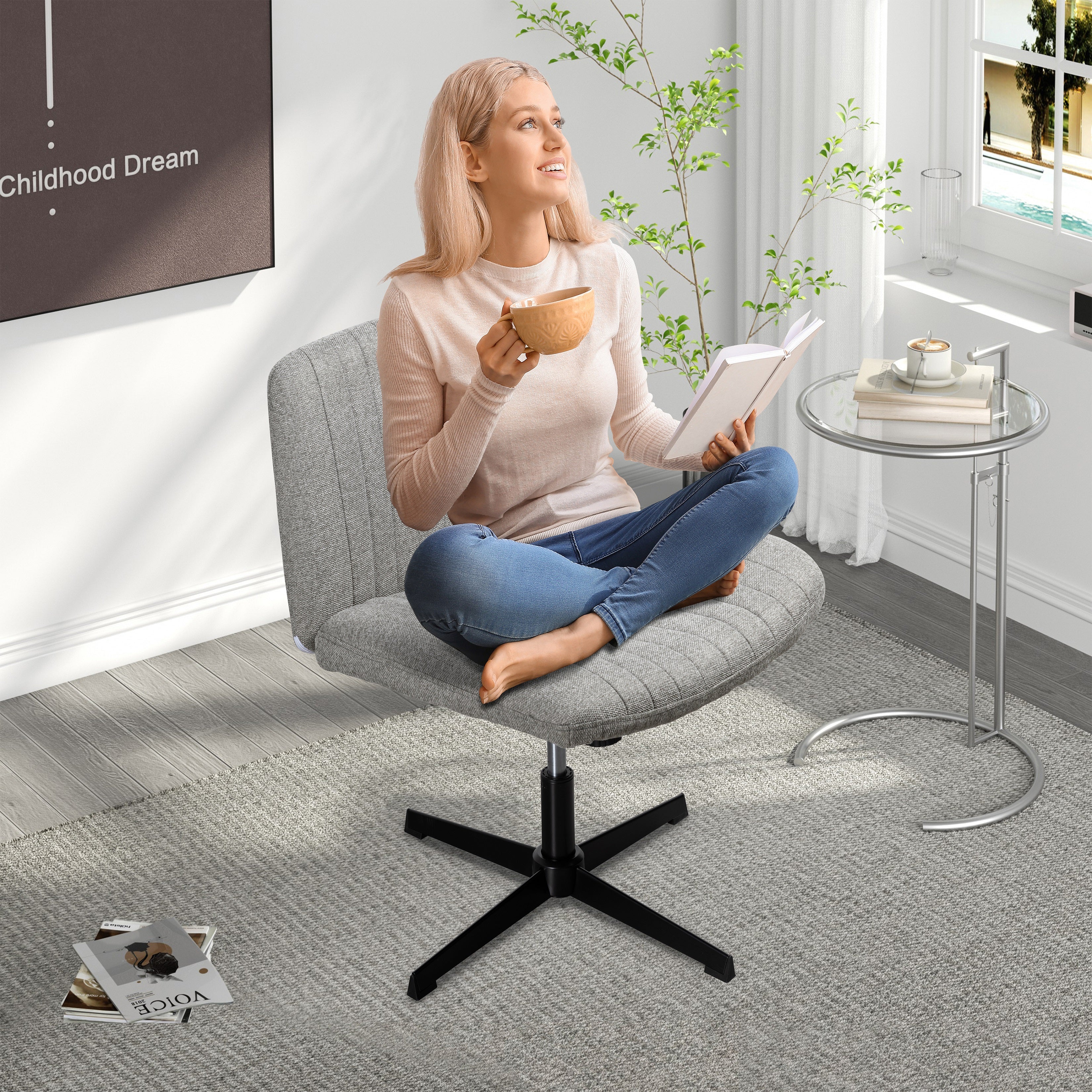 Walsunny Cross Legged Office Chair Armless Wide Chair Cross Legged Office Chair Computer Chair #color_grey #foot_fixed-foot