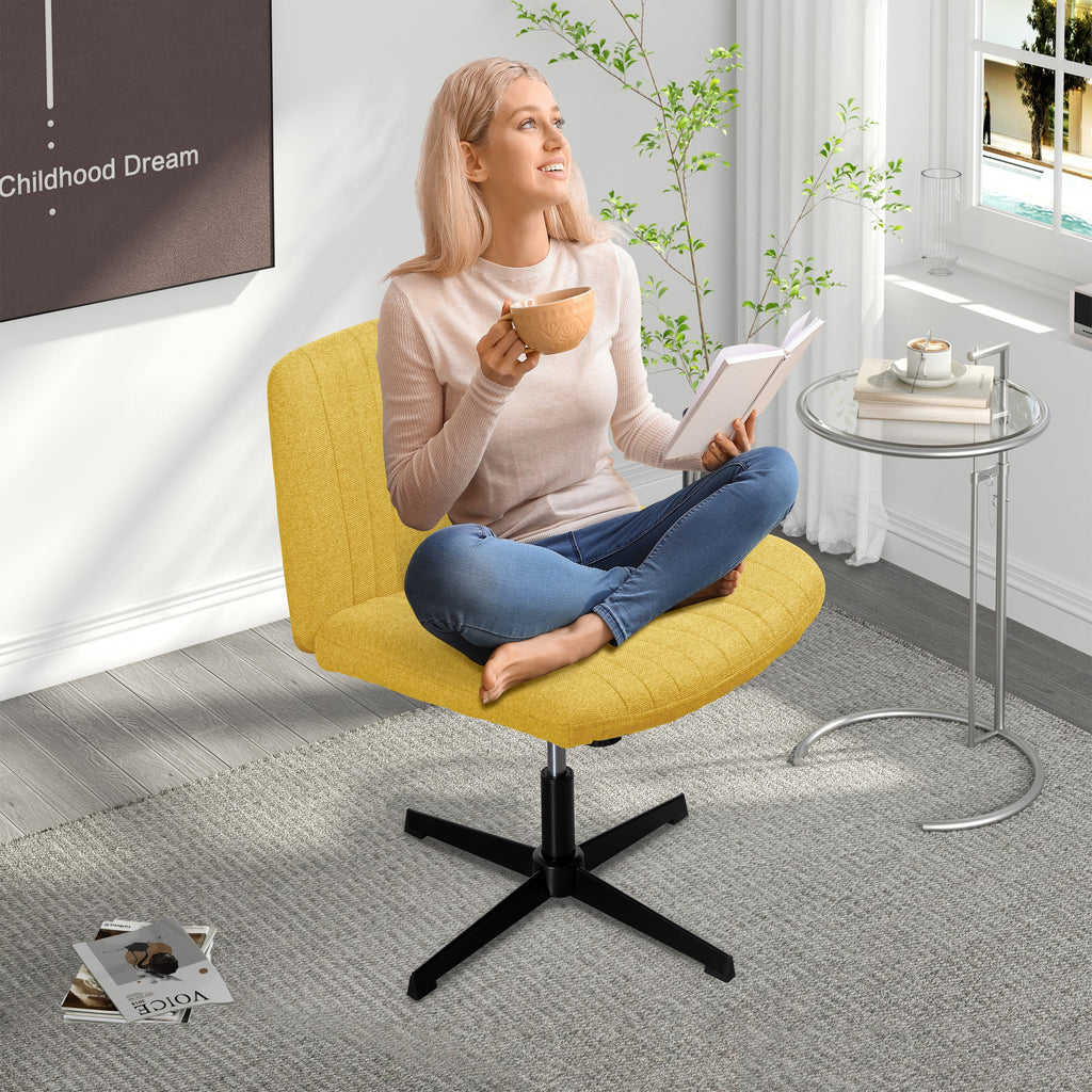 Walsunny Cross Legged Office Chair Armless Wide Chair Cross Legged Office Chair Computer Chair #color_yellow #foot_fixed-foot