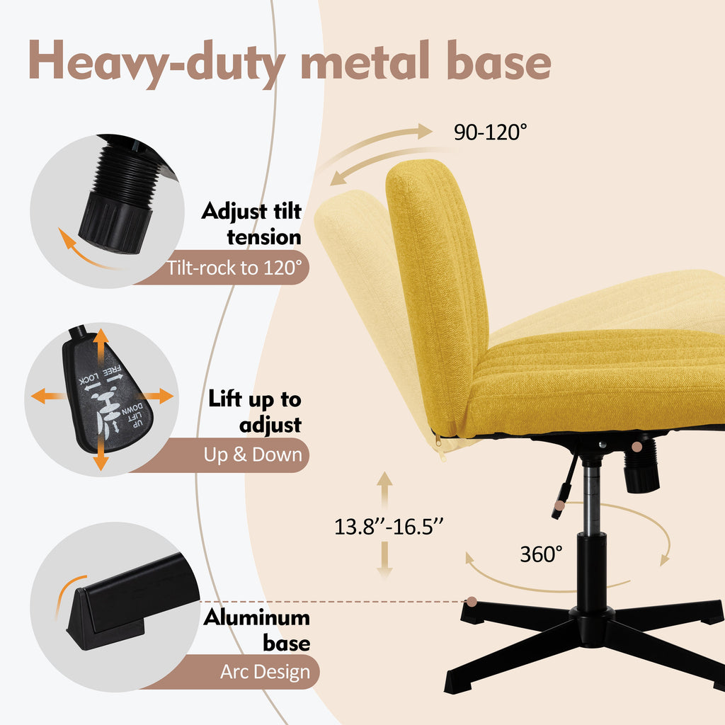 Walsunny Cross Legged Office Chair Armless Wide Chair Cross Legged Office Chair Computer Chair #color_yellow #foot_fixed-foot