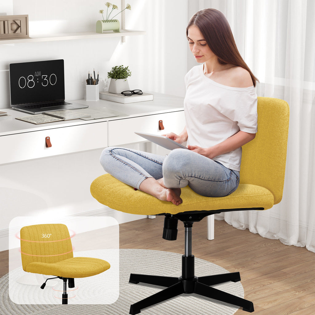 Walsunny Cross Legged Office Chair Armless Wide Chair Cross Legged Office Chair Computer Chair #color_yellow #foot_fixed-foot
