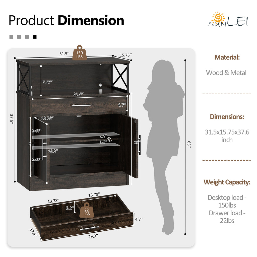 Walsunny Kitchen Buffet Sideboard Cabinet with Adjustable Shelf,Wooden Storage Cabinet with 2 Doors and 1 Drawers£¬Modern Farmhouse Coffee Bar Cabinet with Storage for Kitchen/Living Room (7612660711600)