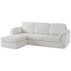 Vongrasig Boneless Convertible Sectional Sofa Couch, 3 Seat L Shaped Sofa with Removable Pillows Plush Corduroy Fabric Small Couches for Living Room, Apartment and Office, White