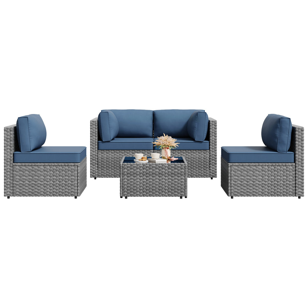 Vongrasig Patio Furniture 5 Pieces Outdoor Sectional Sofas, Sliver Wicker