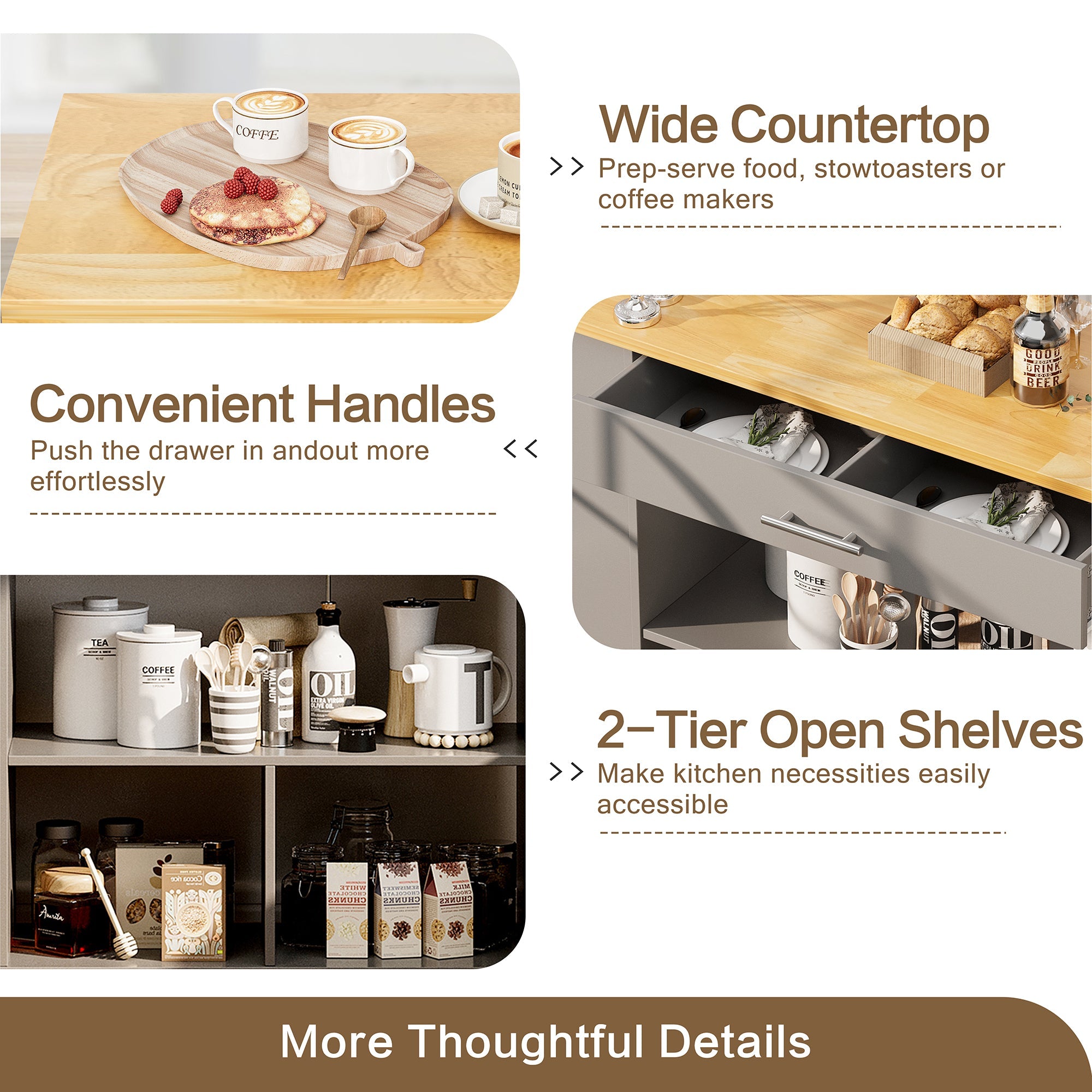 Walsunny Kitchen Island on Wheels with Storage Cabinet, Rolling Cart Kitchen Storage Organizer with/3 Side Spice Rack, 2 Tier Open Shelf for Kitchen (7404396511408)