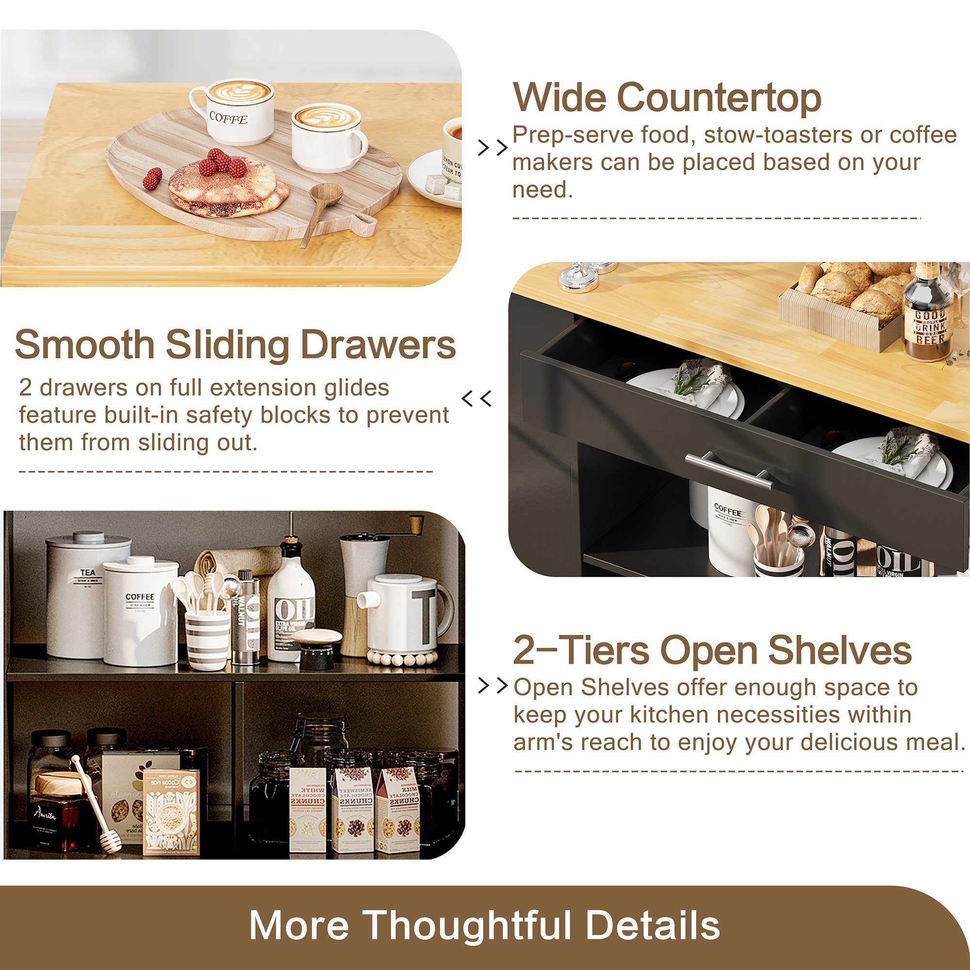 Walsunny Kitchen Island on Wheels with Storage Cabinet, Rolling Cart Kitchen Storage Organizer with/3 Side Spice Rack, 2 Tier Open Shelf for Kitchen (7404396511408)