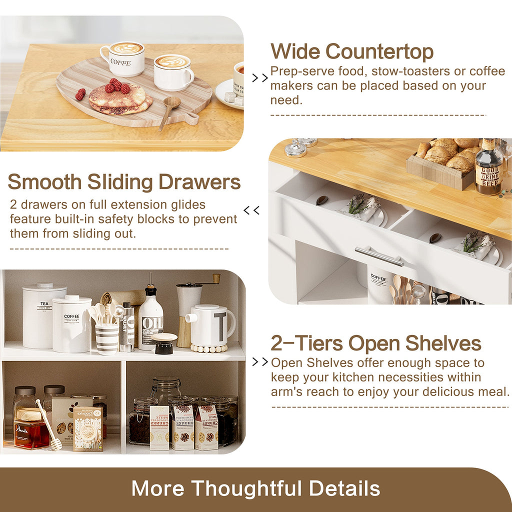 Walsunny Kitchen Island on Wheels with Storage Cabinet, Rolling Cart Kitchen Storage Organizer with/3 Side Spice Rack, 2 Tier Open Shelf for Kitchen (7404396511408)