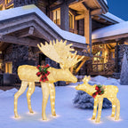 Walsunny  2-Piece Reindeer Christmas Decoration, 4FT Moose Family Outdoor Holiday Christmas Decor, Pre-Lit 170 LED Lights Deer #color_deer-family