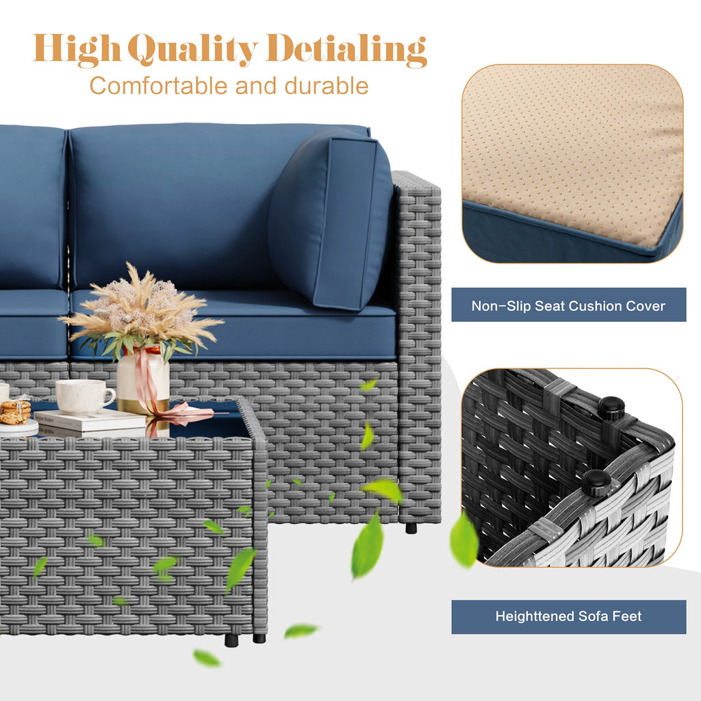 Vongrasig Patio Furniture 5 Pieces Outdoor Sectional Sofas, Sliver Wicker