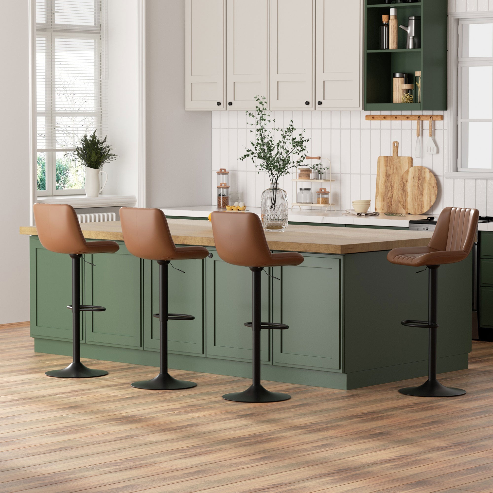 Walsunny Bar Stools Set of 2,Adjustable Leather Counter Height with High Backrest,Bar Chairs for Kitchen Island Dining£¬Room Bar (7562958831792)