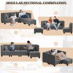 Walsunny 5 Pieces Modular L-Shaped Velvet Couch Sofa with Reversible Chaise (7223391125680)