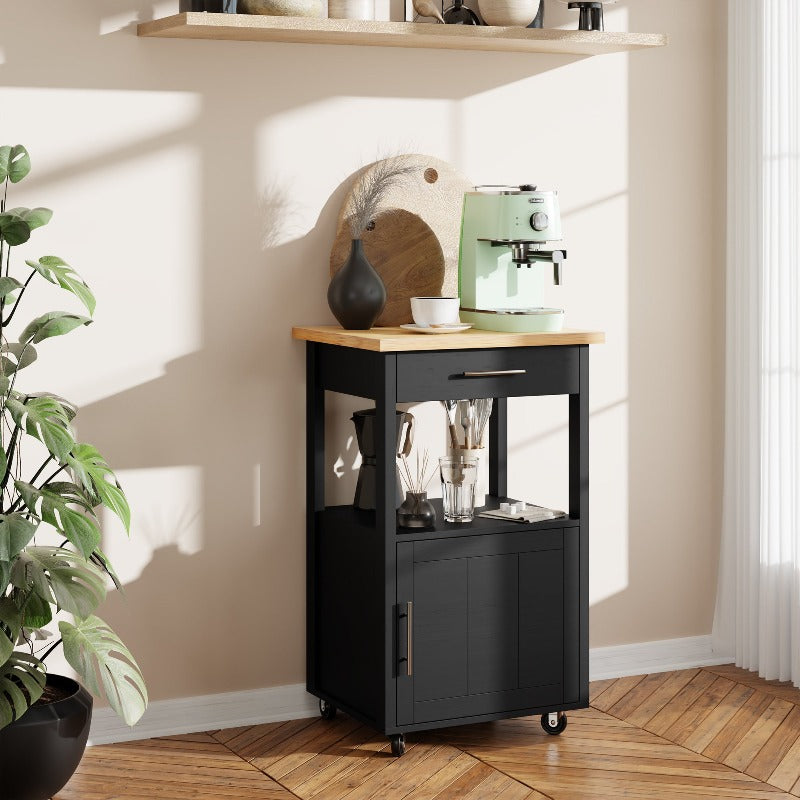 Walsunny Rolling Kitchen Island With Solid Wood Top #color_black