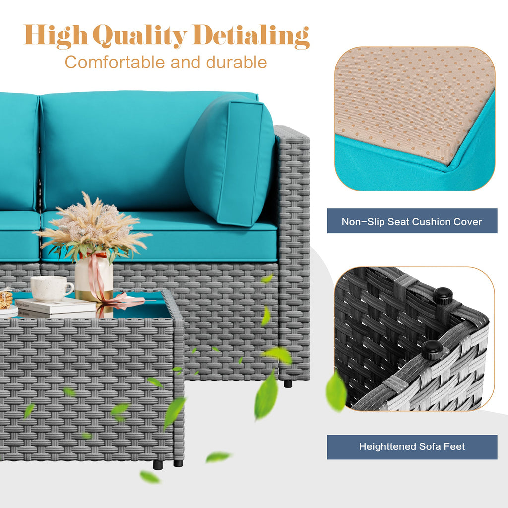 Vongrasig Patio Furniture 5 Pieces Outdoor Sectional Sofas, Sliver Wicker