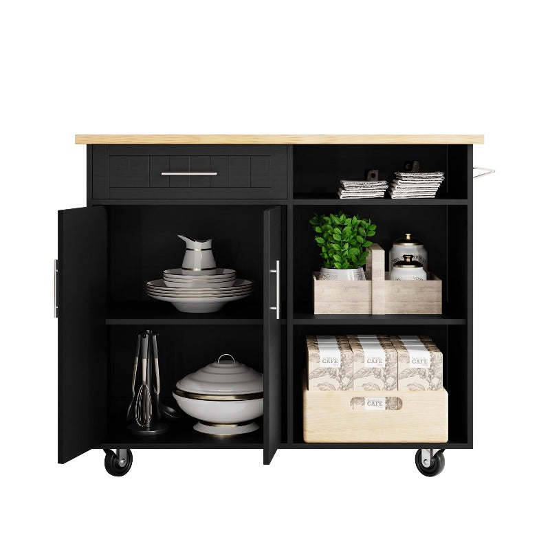 Walsunny 42¡®¡¯ Kitchen Island Cart Storage with Solid Wood Top#color_black