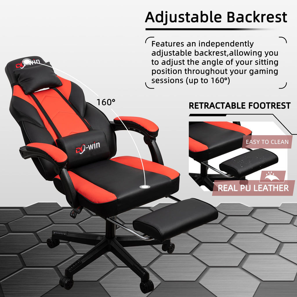Gaming Chairs  Walsunny Gaming Chairs with Footrest, Massage Leather Game Chair for Adults Big and Tall Gamer Chair with Headrest and Lumbar Support with Ergonomic PU Leather #color_red