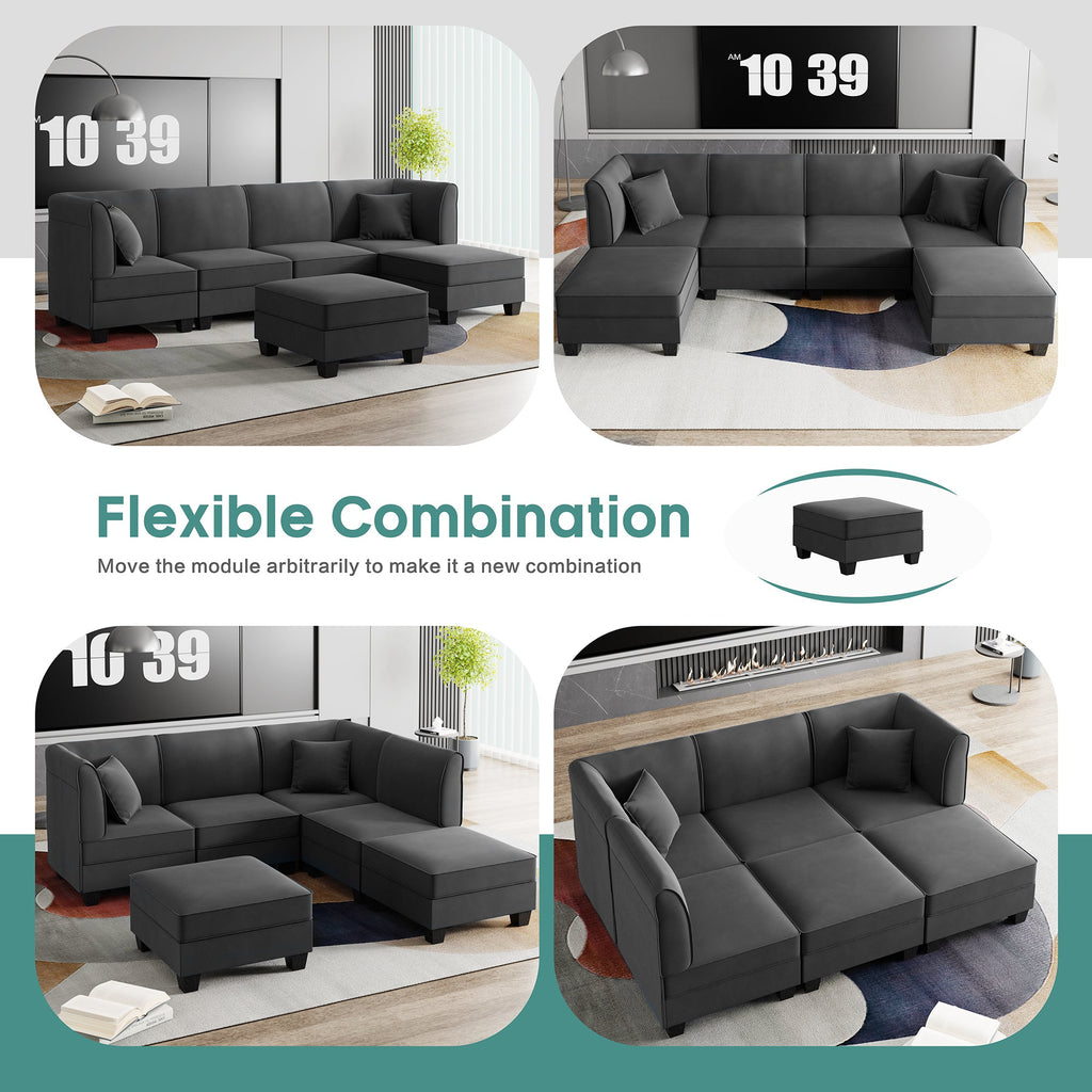 Walsunny  U-Shape Convertible Sectional Sofa Couch with 6 Seats
#color_dark-grey