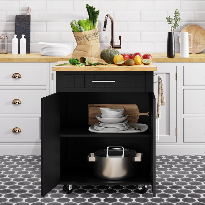 Walsunny 26 Rolling Kitchen Island with Solid Wood Top#color_black