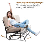 Walsunny 2-Seat Outdoor Rocking Loveseat With Fabric Cushions##color_beige