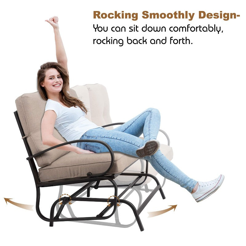 Walsunny 2-Seat Outdoor Rocking Loveseat With Fabric Cushions##color_beige