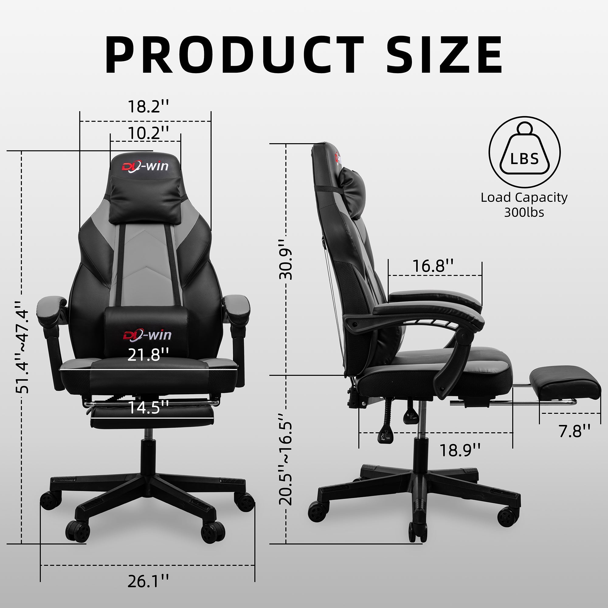 Gaming Chairs  Walsunny Gaming Chairs with Footrest, Massage Leather Game Chair for Adults Big and Tall Gamer Chair with Headrest and Lumbar Support with Ergonomic PU Leather  #color_grey