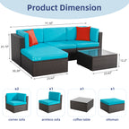 Vongrasig 5 Piece Patio Furniture Sets, Outdoor Patio Set Sectional Sofa, All-Weather PE Rattan Outdoor Couch with Ottoman, Glass Table for Garden, Backyard, Porch, Beige