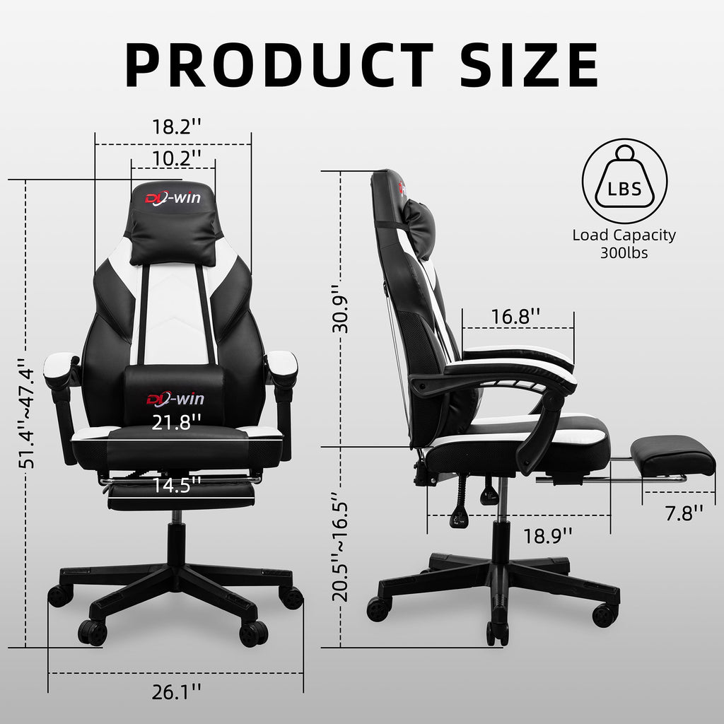 Gaming Chairs  Walsunny Gaming Chairs with Footrest, Massage Leather Game Chair for Adults Big and Tall Gamer Chair with Headrest and Lumbar Support with Ergonomic PU Leather   #color_white