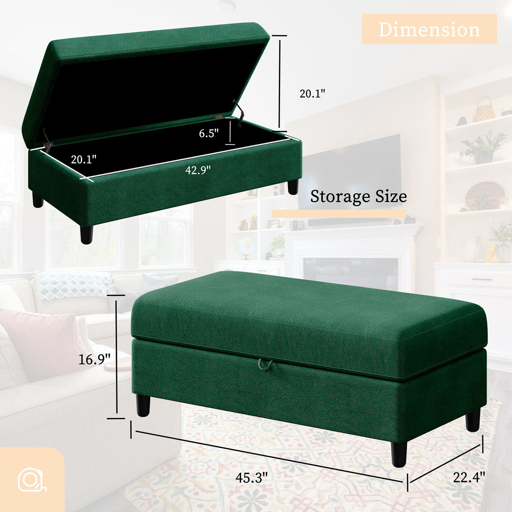 Walsunny Sectional Sofa With Long Storage Ottoman For Small Apartment#color_green