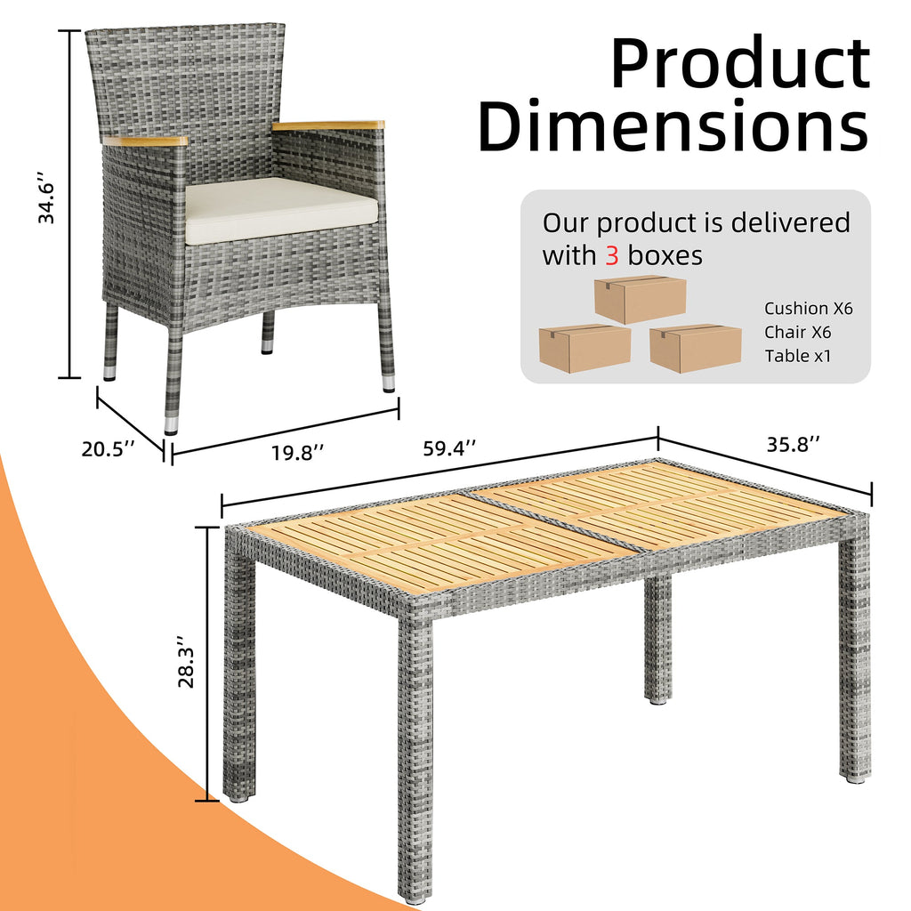 Walsunny 5 Pieces/ 7 Pieces Patio Dining Set, Square Wood Table (7047179927728)