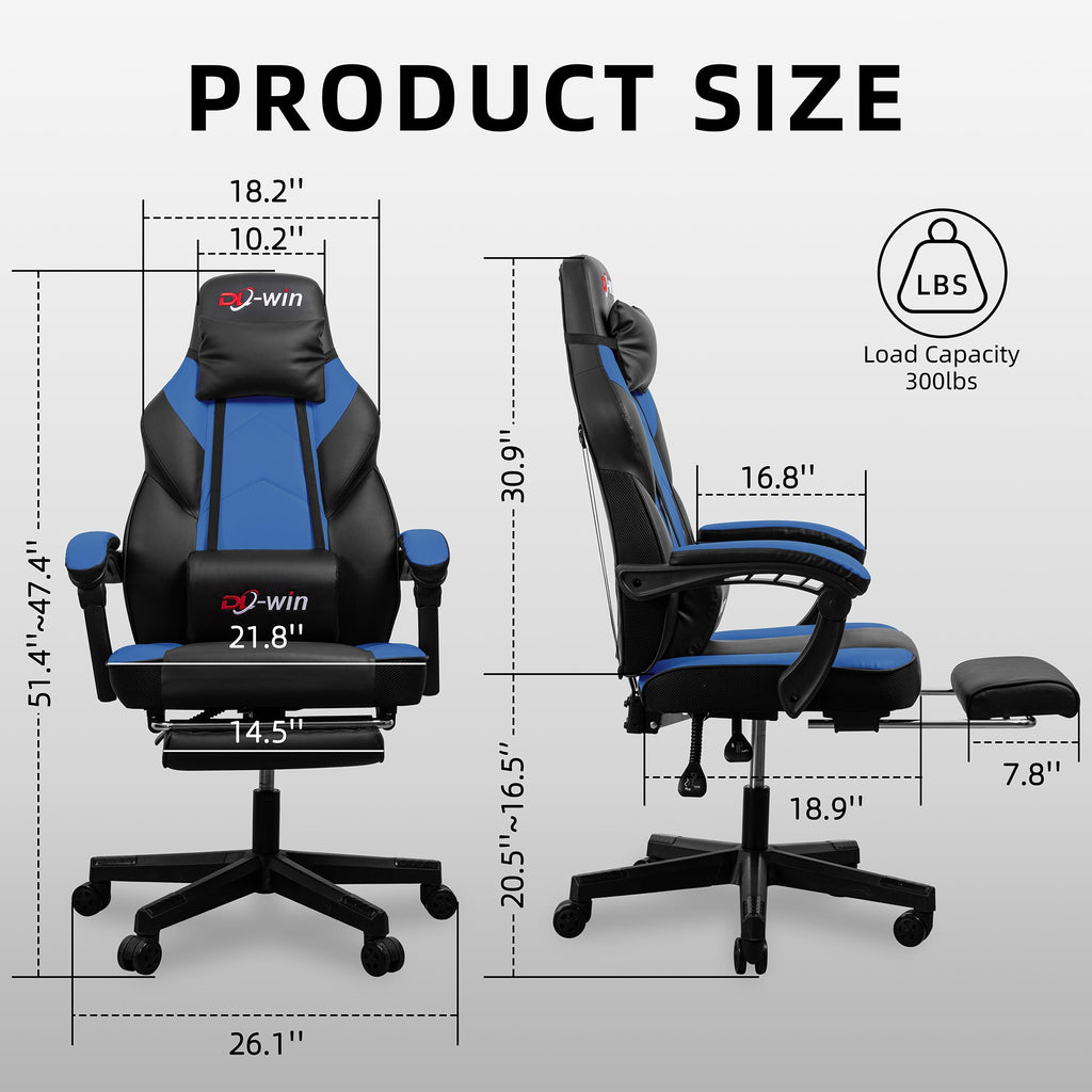 Gaming Chairs  Walsunny Gaming Chairs with Footrest, Massage Leather Game Chair for Adults Big and Tall Gamer Chair with Headrest and Lumbar Support with Ergonomic PU Leather  #color_blue