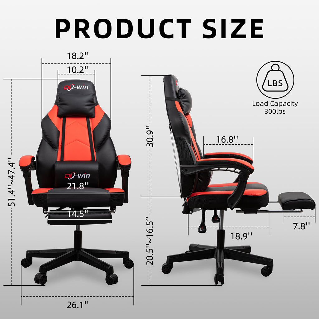 Gaming Chairs  Walsunny Gaming Chairs with Footrest, Massage Leather Game Chair for Adults Big and Tall Gamer Chair with Headrest and Lumbar Support with Ergonomic PU Leather #color_red
