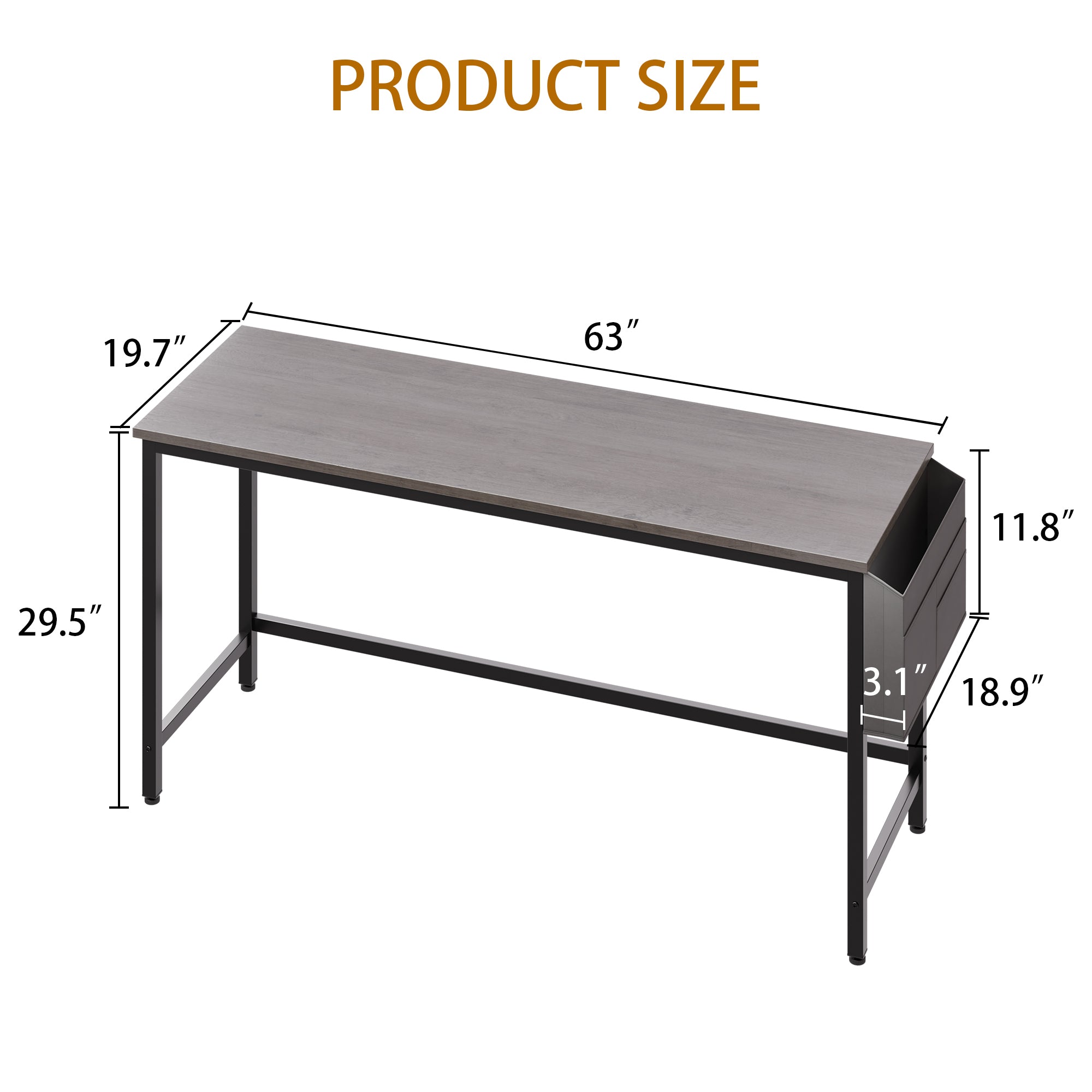 Walsunny 55 inch Home Office Desk with Storage Bag, Study Workstation Modern Simple Design, Student Writing Desk, Office Working Desk, Gray (7346039357616)