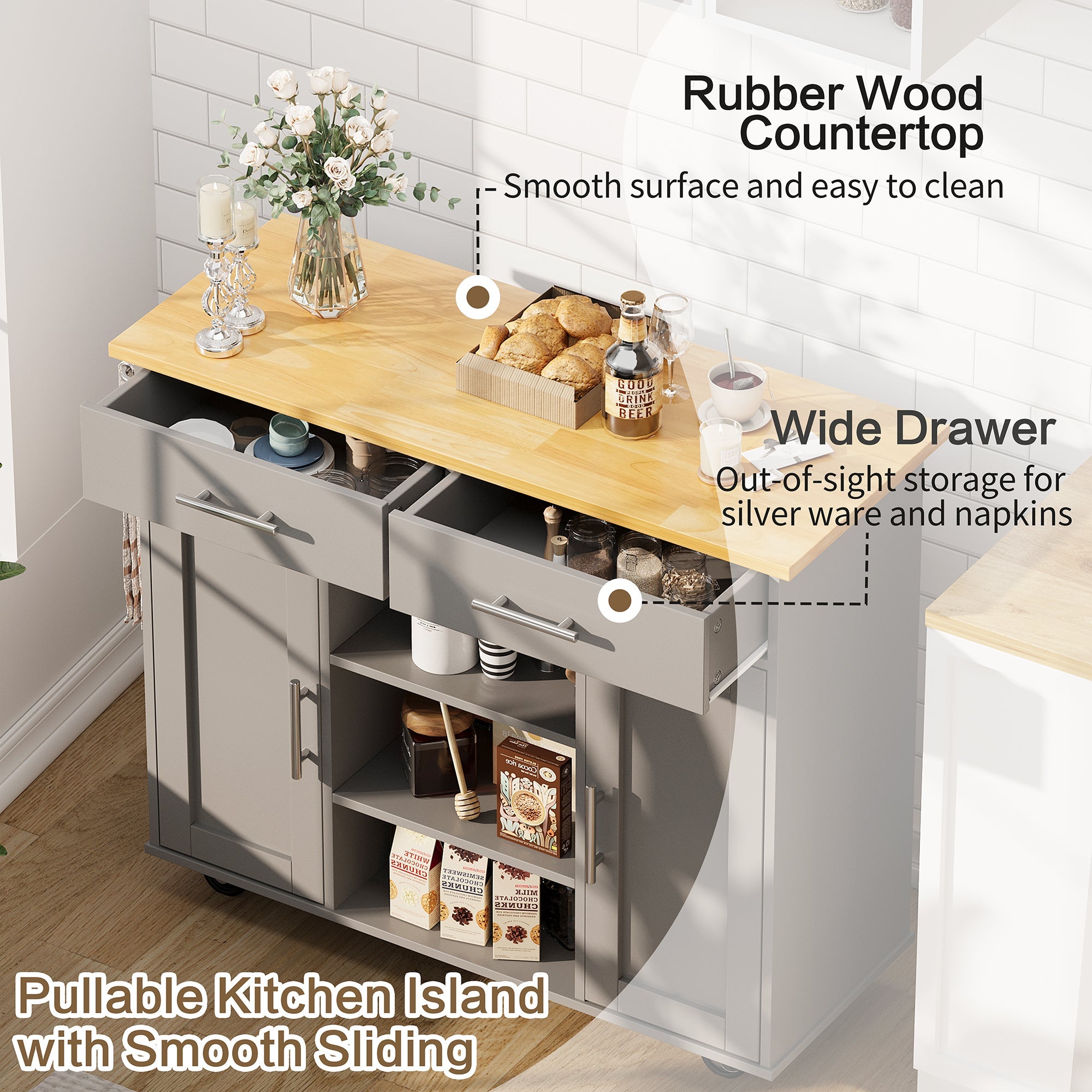 Walsunny 40" Multifunction Kitchen Cart Cabinet with Shelves (7404395692208)
