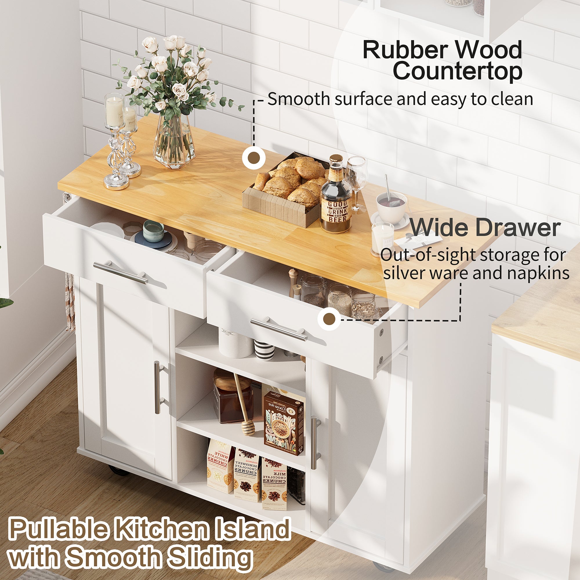 Walsunny 40" Multifunction Kitchen Cart Cabinet with Shelves (7404395692208)