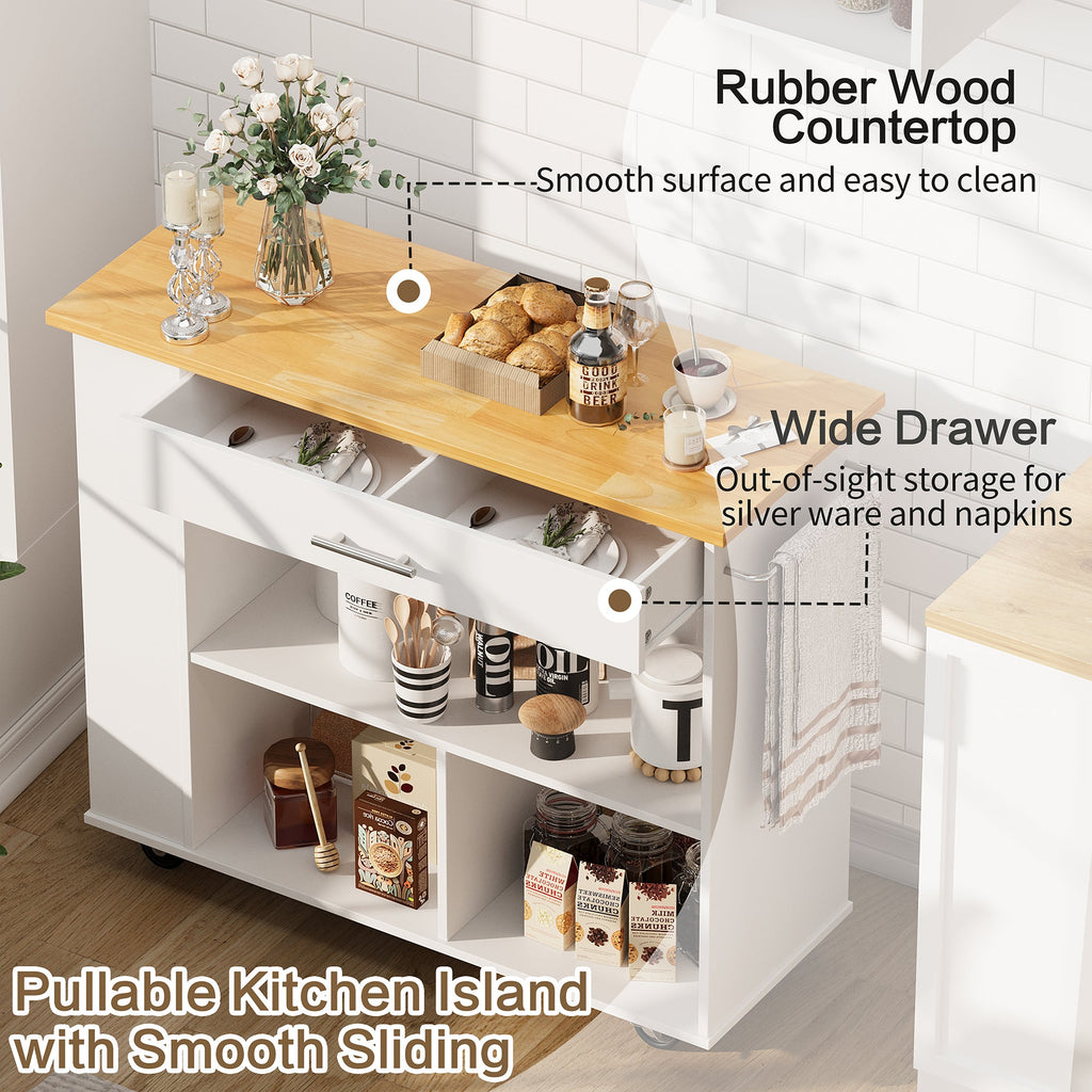 Walsunny Kitchen Island on Wheels with Storage Cabinet, Rolling Cart Kitchen Storage Organizer with/3 Side Spice Rack, 2 Tier Open Shelf for Kitchen (7404396511408)