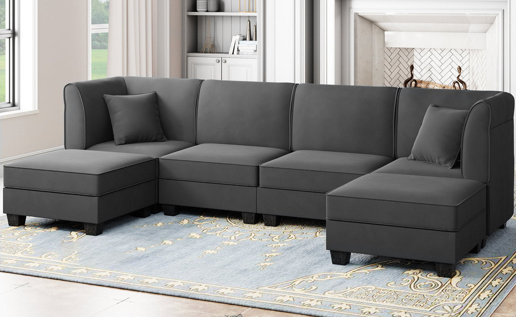 Walsunny  U-Shape Convertible Sectional Sofa Couch with 6 Seats
#color_dark-grey