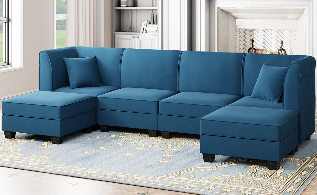 Walsunny  U-Shape Convertible Sectional Sofa Couch with 6 Seats
#color_blue