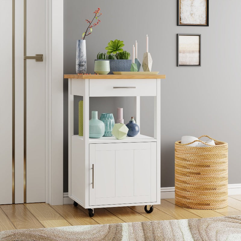 Walsunny Rolling Kitchen Island With Solid Wood Top #color_white