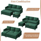 Walsunny Sectional Sofa With Long Storage Ottoman For Small Apartment#color_green