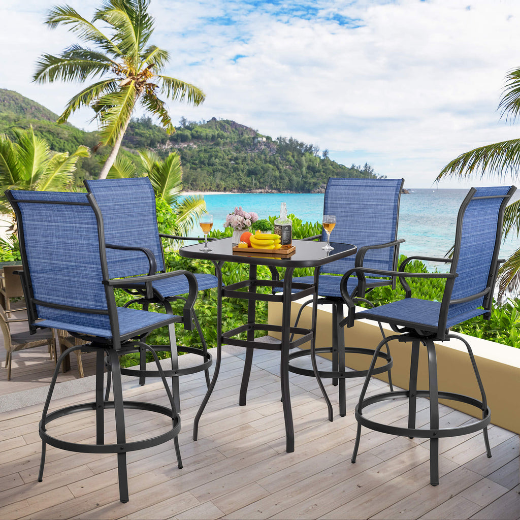 Vongrasig Patio Furniture Outdoor All-Weather Texilene Swivel High Bar Stools Set