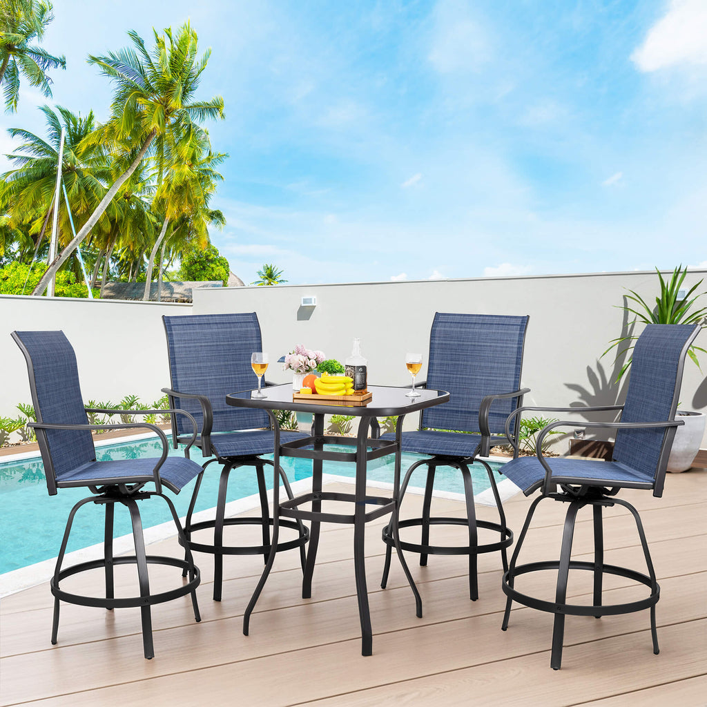 Vongrasig Patio Furniture Outdoor All-Weather Texilene Swivel High Bar Stools Set