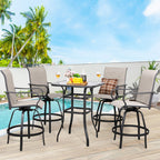 Vongrasig Patio Furniture Outdoor All-Weather Texilene Swivel High Bar Stools Set