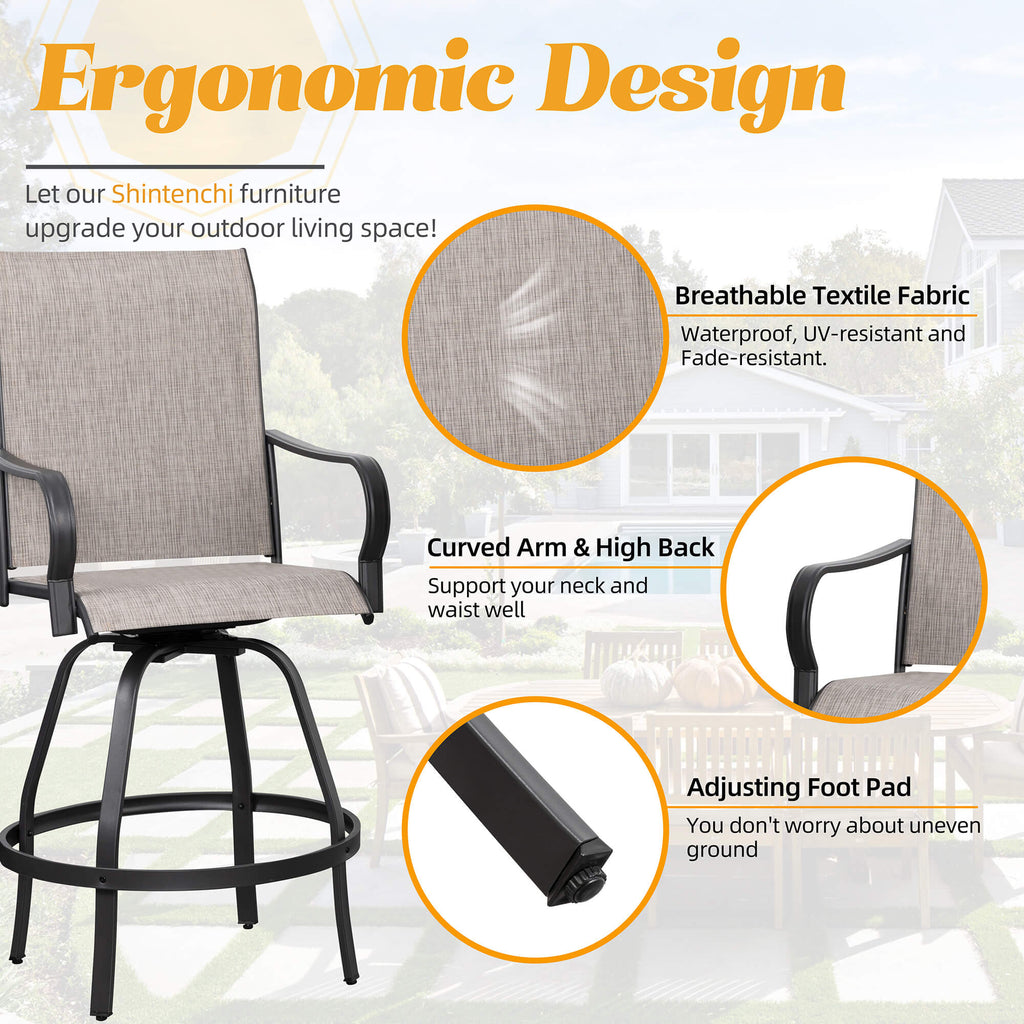 Vongrasig Patio Furniture Outdoor All-Weather Texilene Swivel High Bar Stools Set