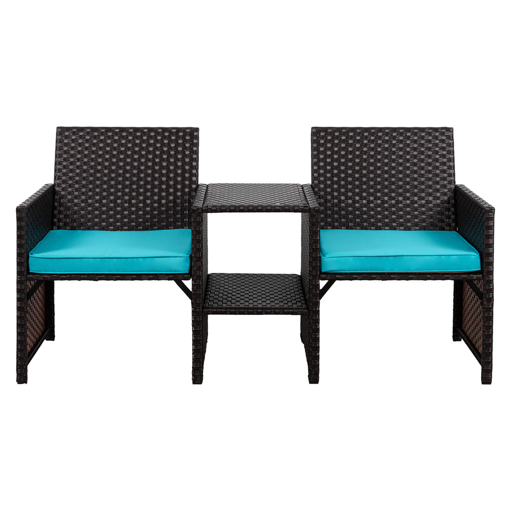Vongrasig Patio Rattan Conversation Set Seat Sofa Cushioned Loveseat Table Chairs Dark Blue