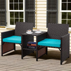 Vongrasig Patio Rattan Conversation Set Seat Sofa Cushioned Loveseat Table Chairs Dark Blue