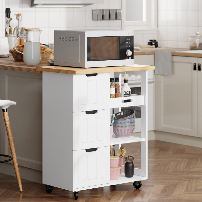 Walsunny 26.57¡®¡¯ Rolling Kitchen Island Storage & Bar Cart with Solid Wood Top#color_white (7278481932464)