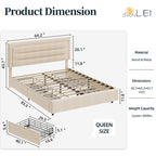 Walsunny Bed Frame with 4 Storage Drawee, Platform Bed with Upholstered Modern Geometric Lines Headboard, Solid Wood Slats Support (7504162390192)