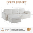 Vongrasig Boneless Convertible Sectional Sofa Couch, 3 Seat L Shaped Sofa with Removable Pillows Plush Corduroy Fabric Small Couches for Living Room, Apartment and Office, White
