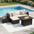 4-Piece Patio Furniture Set with 43" Propane Fire Pit Table, Outdoor Wicker Sectional Sofa Set, All-Weather Conversation Set for Backyard, Poolside, Garden, Grey Cushions