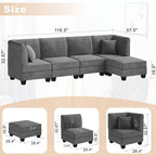 Walsunny 5 Pieces Modular L-Shaped Velvet Couch Sofa with Reversible Chaise (7223391125680)