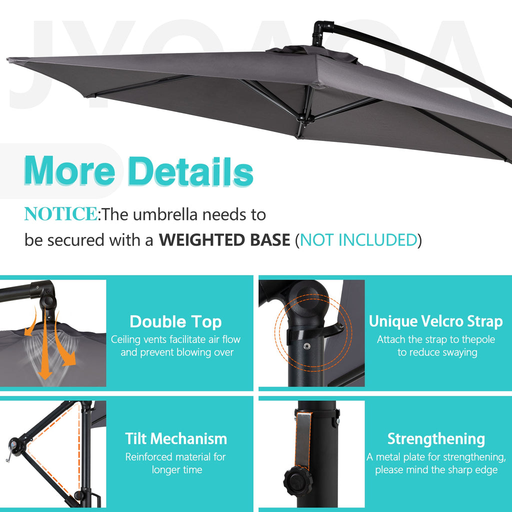 Walsunny Patio Offset Umbrella Easy Tilt Adjustment,Crank and Cross Base, Outdoor Cantilever Hanging Umbrella with 8 Ribs (7504185786544)